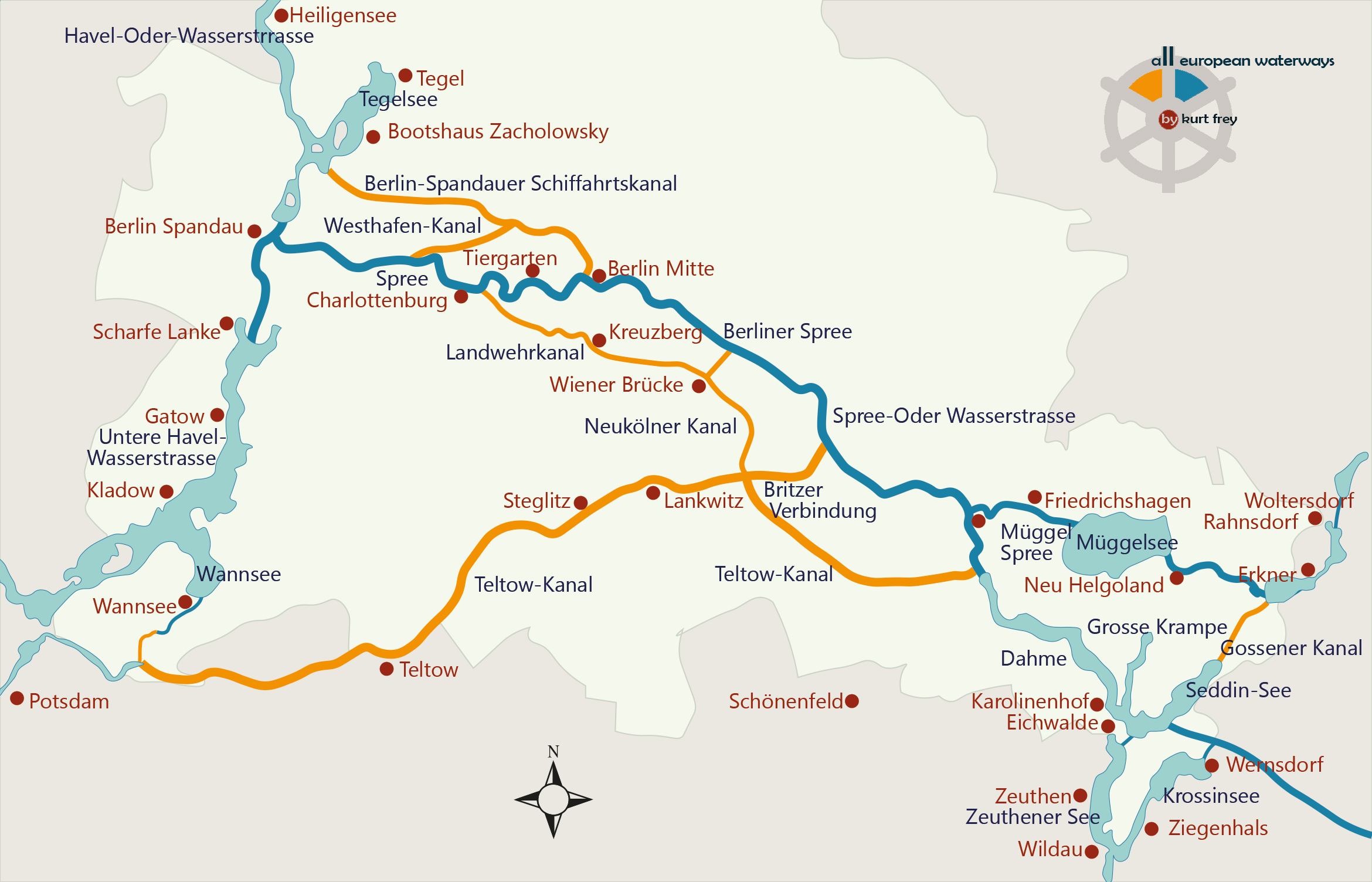 Schiffbare Gewässer, Flüsse, Kanäle, Wasserwege und Seen auf den Schiffbare Gewässer, Flüsse, Kanäle, Wasserwege und Seen auf den