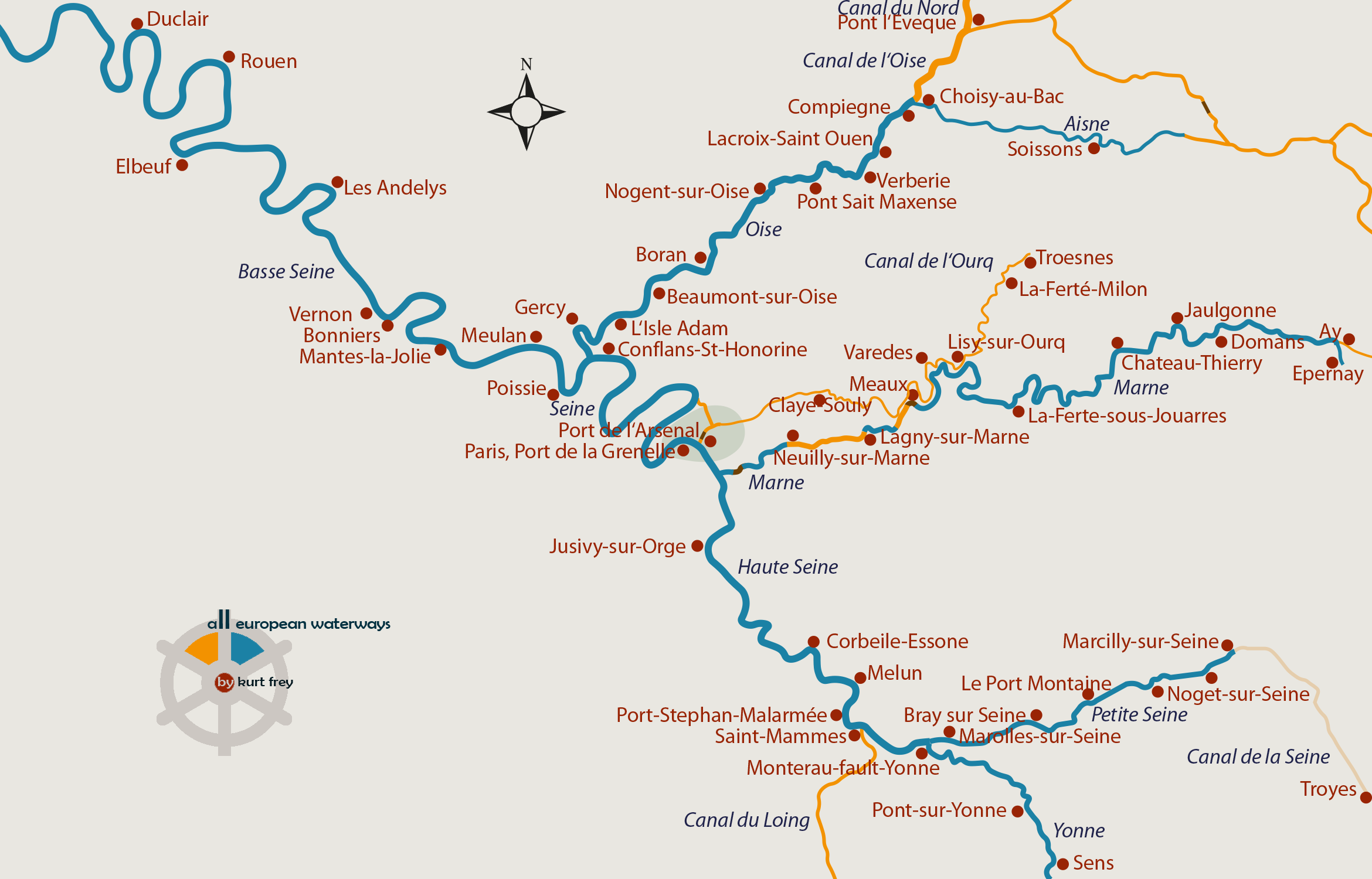 Die schiffbaren Wasserwege, Flüsse und Kanäle