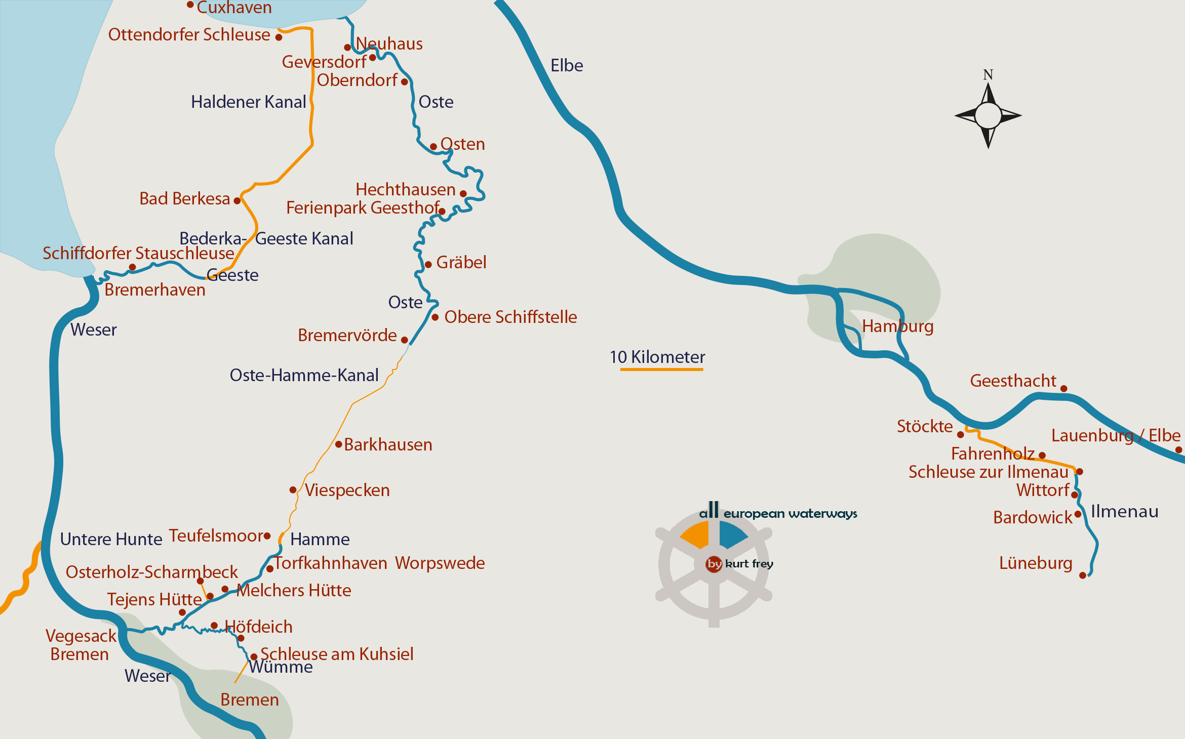 Schiffbare Gewässer, Flüsse, Kanäle, Wasserwege und Seen in Deutschland.Die Ilmenau – Waterways