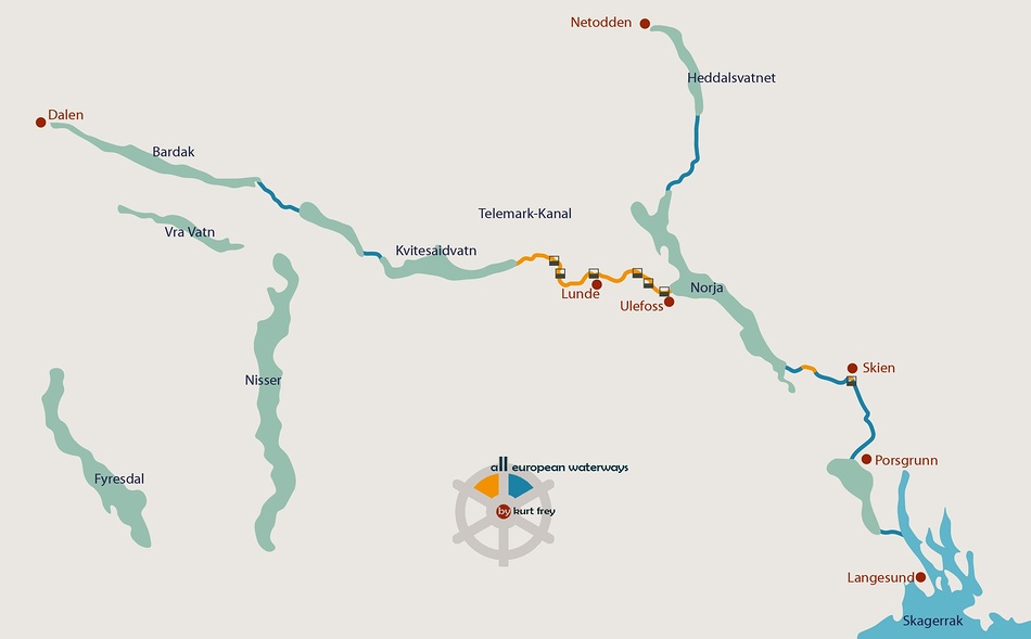 Die schiffbaren Flüsse, Kanäle und Wasserwege in Norwegen Der