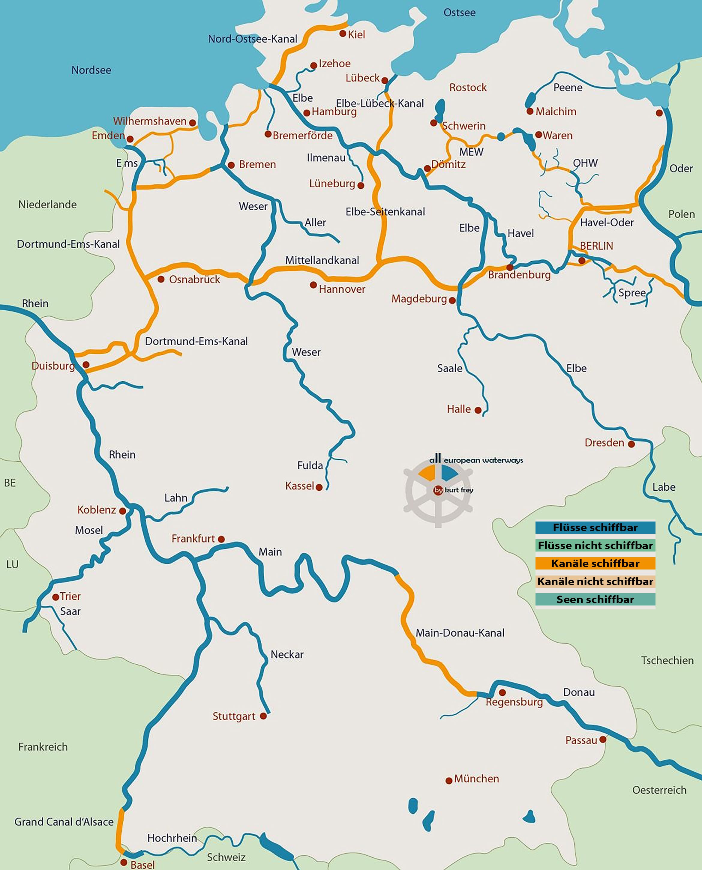 gewässer deutschland karte Deutschland, alle schiffbaren Gewässer, Kanäle, Flüsse, Seen und 