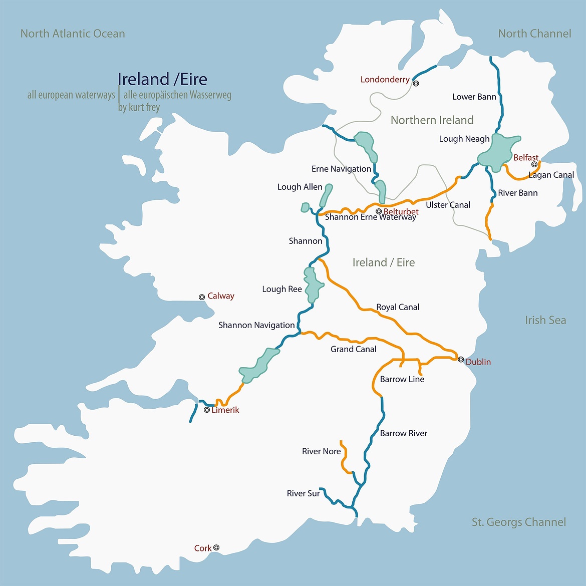 Die schiffbaren Gewässer, Flüsse und Seen in Irland Waterways