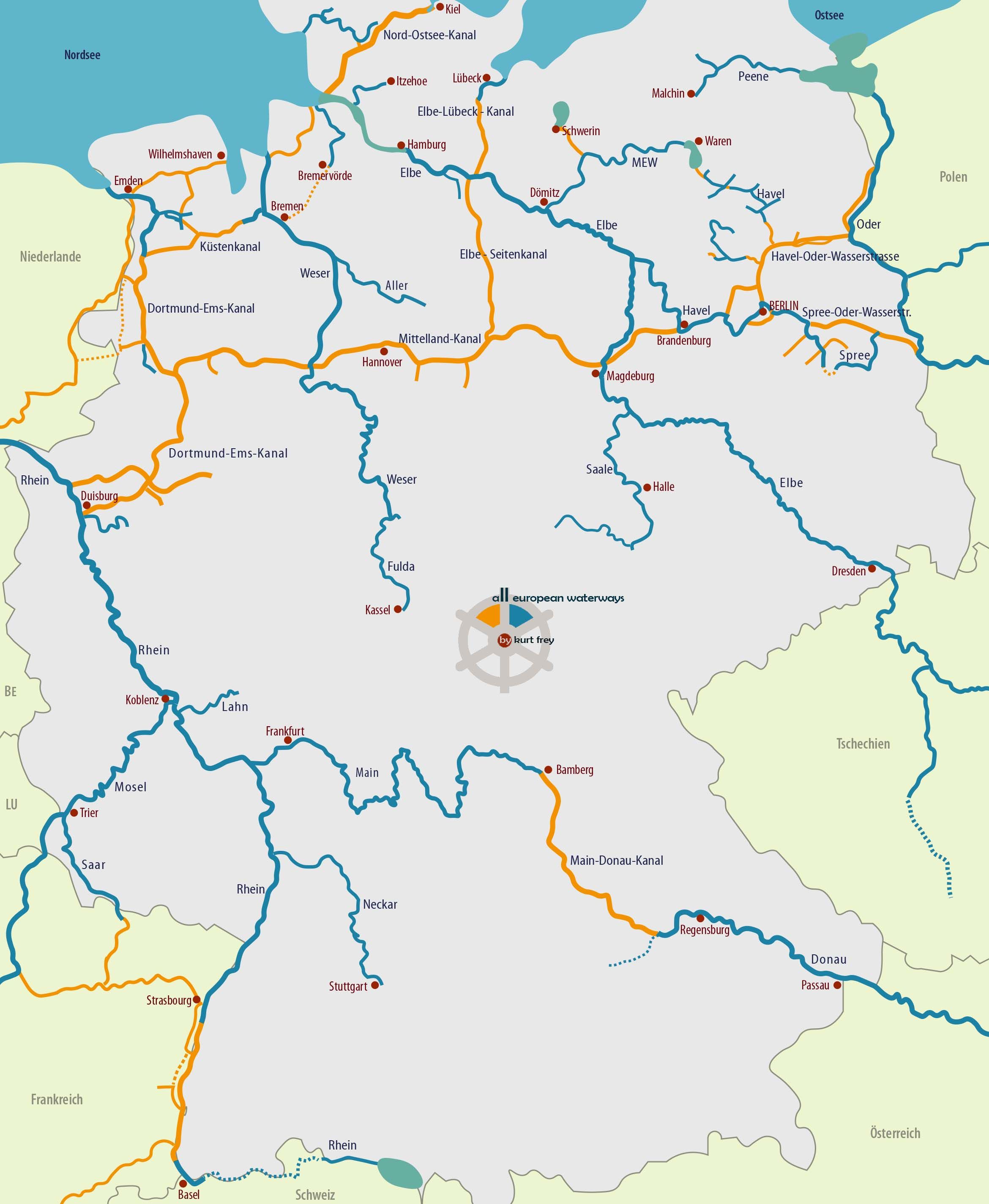 Elbe-Oder Mit Berlin und den mecklenburgischen Gewässern Planungskarte Wasserstraßen Deutschland Nordost 
